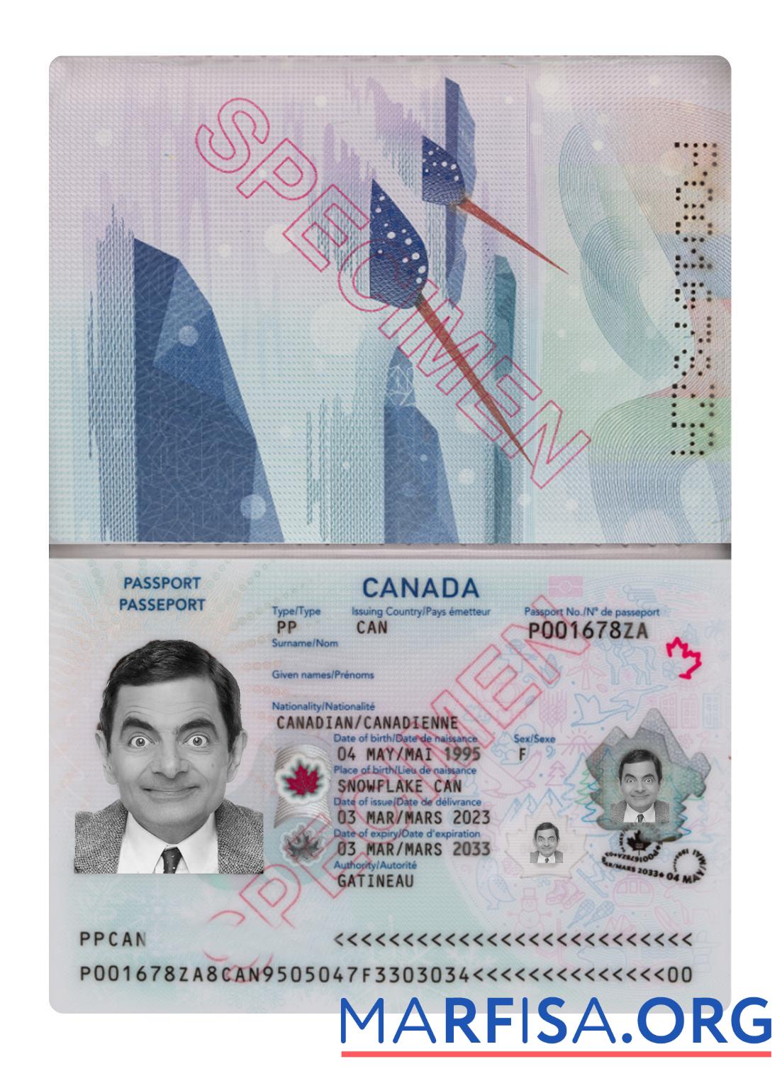 Blank Canada passport 2023 present sample